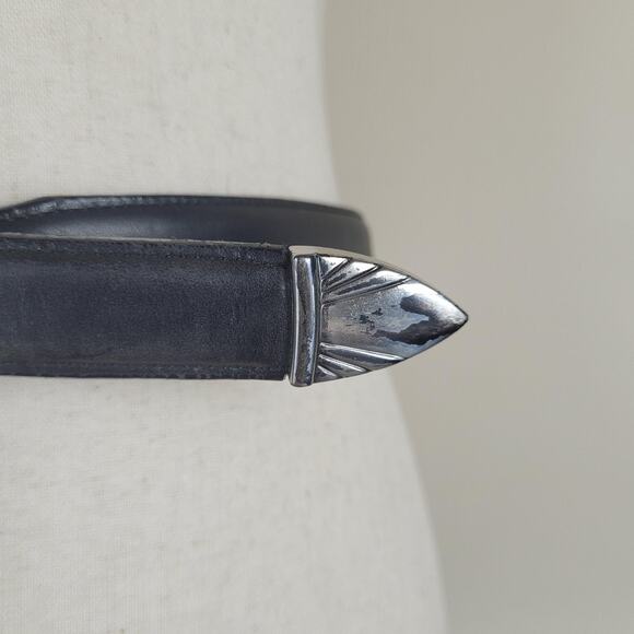 Vintage Nadim Belt 38 Black Leather Western Boho Cowgirl Festival 90s Patina USA main image 5